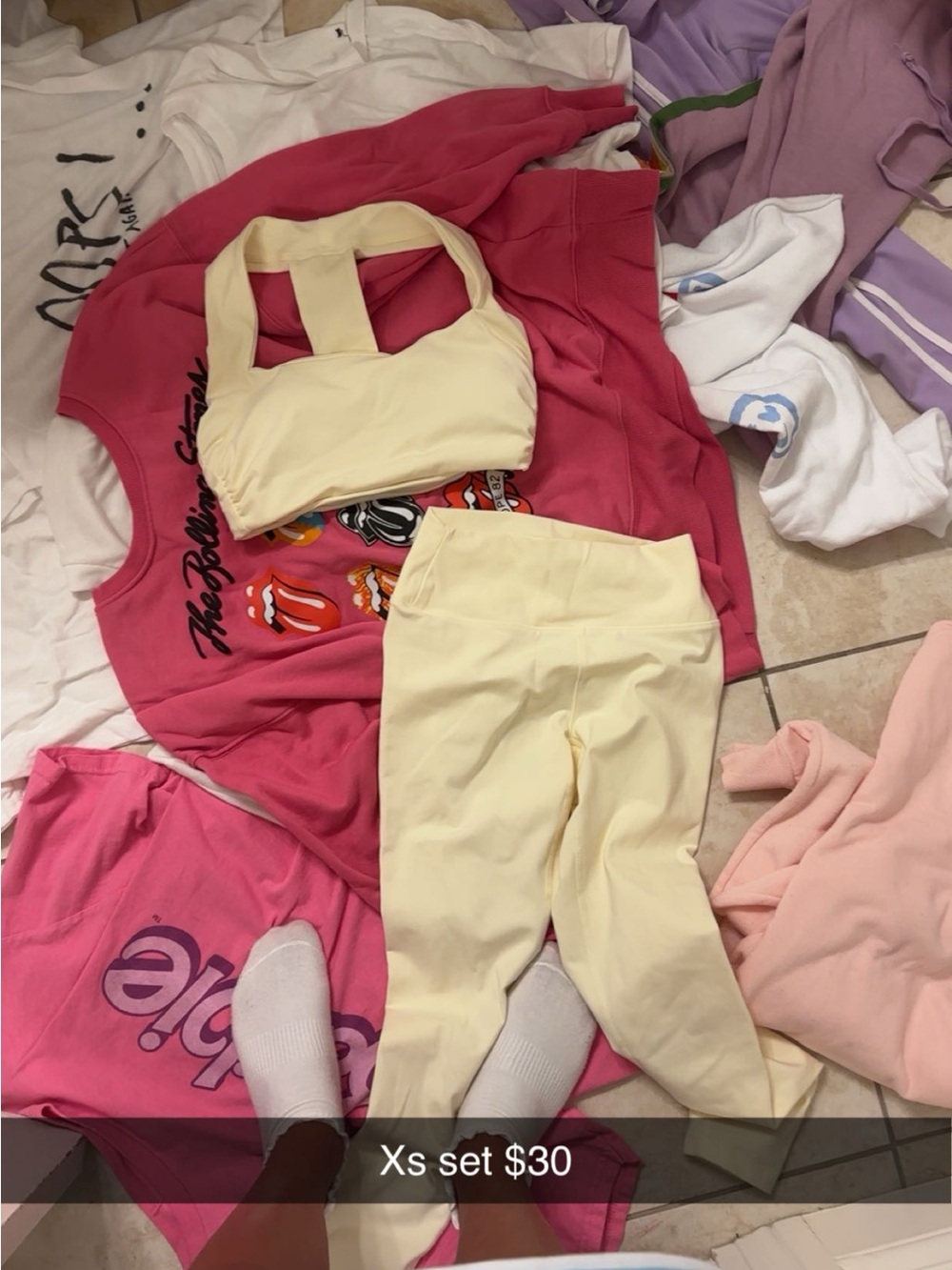 Pale Yellow Crop Tank and High-Waist Leggings Set